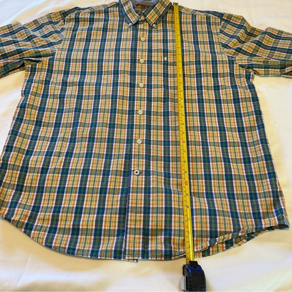 IZOD Men’s Large Long Sleeve Green, Yellow, Blue, Orange Plaid Shirt 100% Cotton - Picture 6 of 11